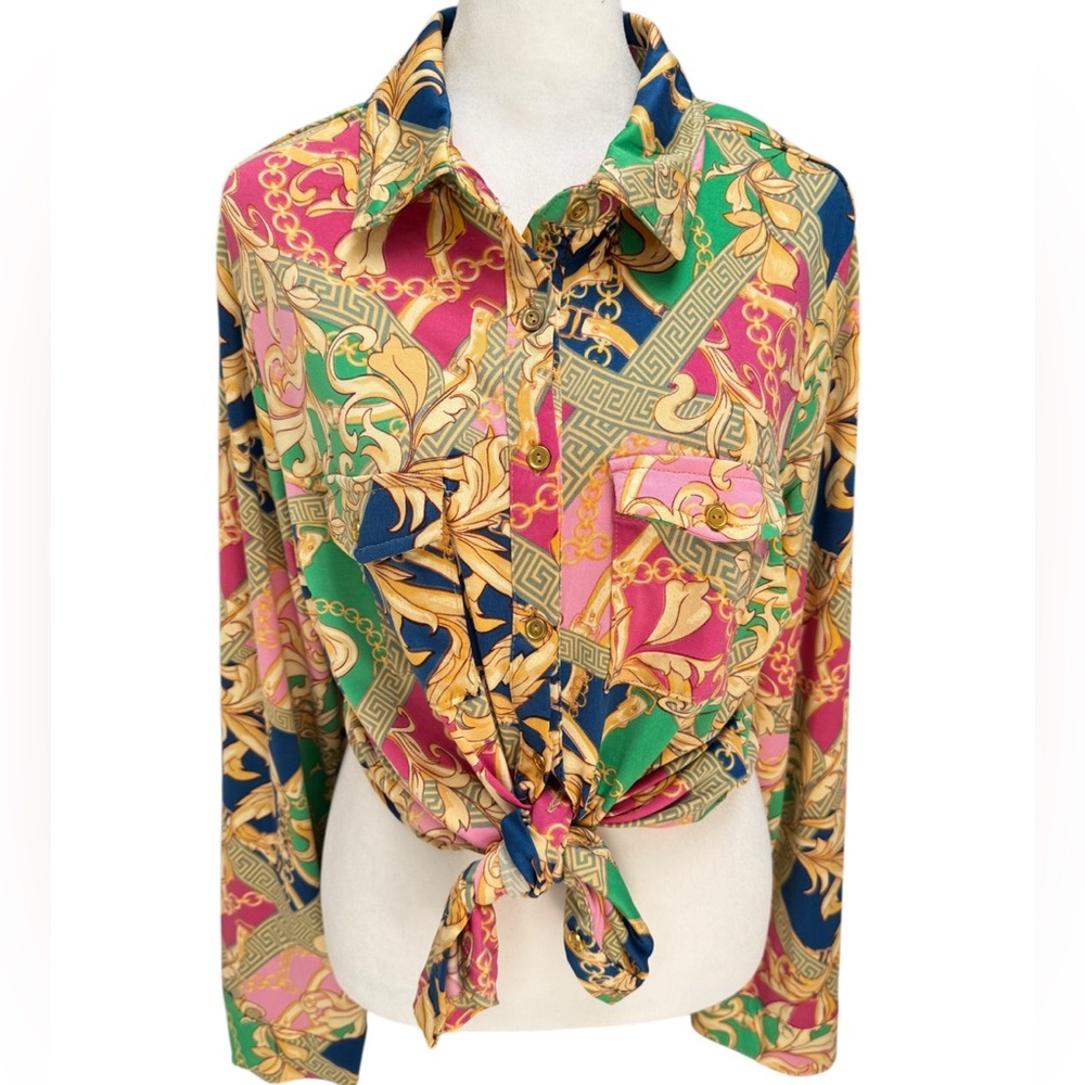 Love 83 Baroque Chains Button Down Blouse